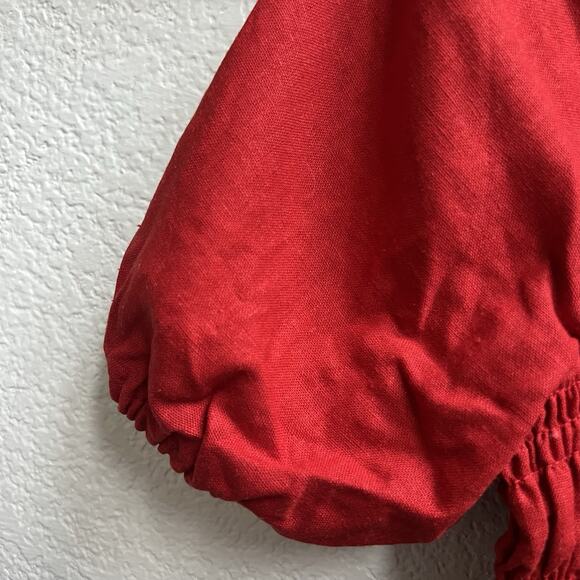 Ingrid and Isabel Maternity Dress Red Sz S Peasant Knee Length Puff Slv Smocked - Picture 5 of 6